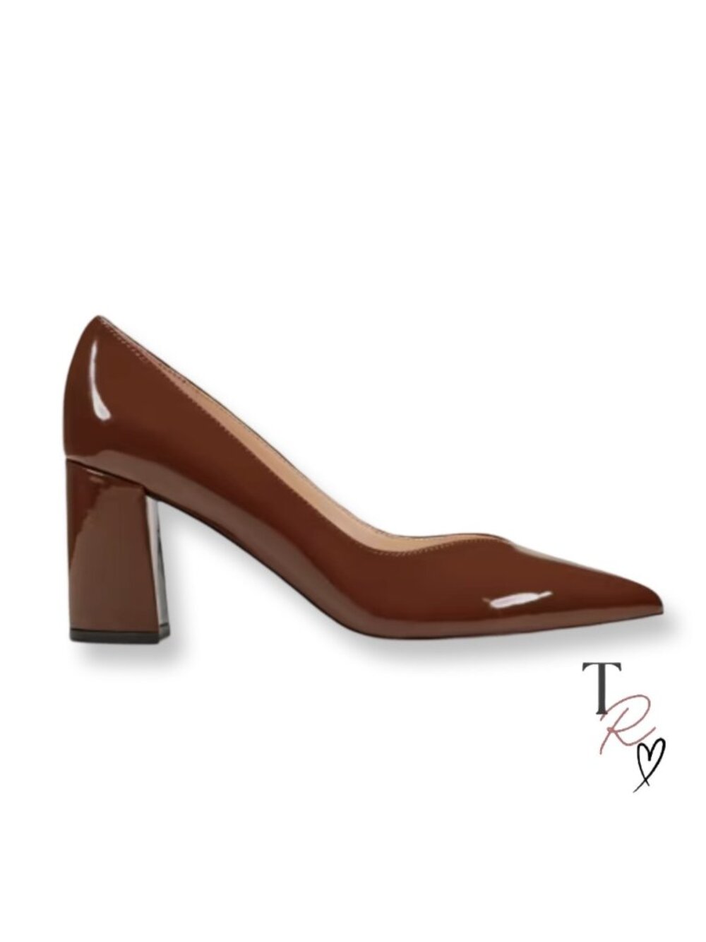 Marc Fisher Caitlin Brown Patent Leather Pointed Toe Block Heel Pumps Size 8 M
